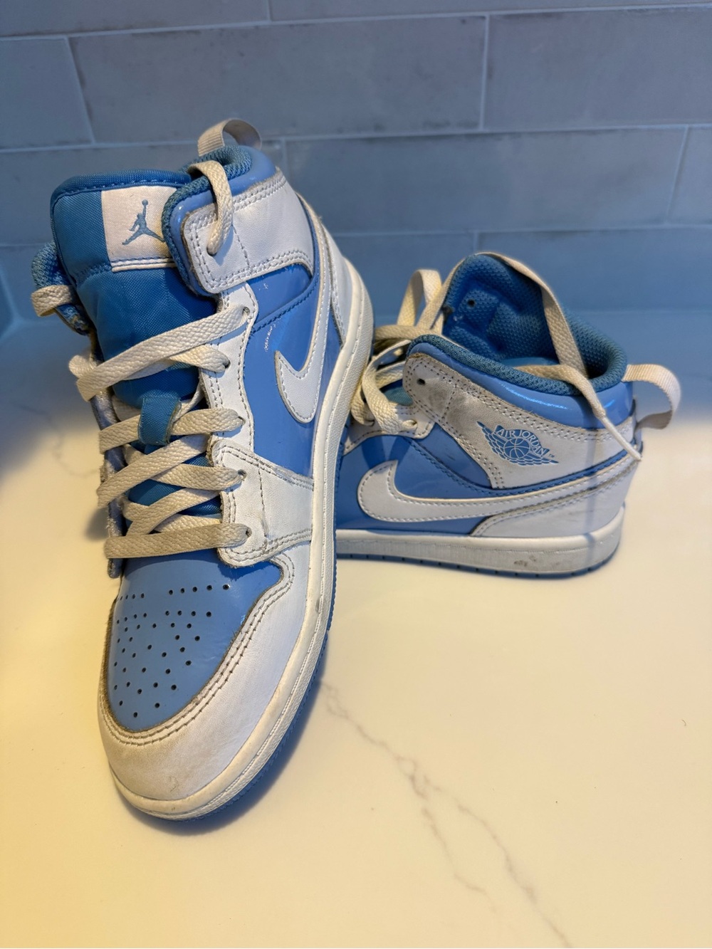 Nike Kids Light Blue and White Mid-Top Sneakers